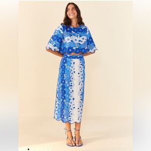 Farm Rio Blue Flower Stripes Midi Skirt and Crop Top